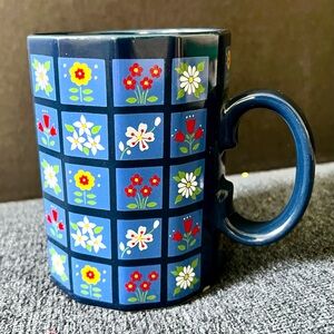 Otagiri Mug Floral Navy Blue Dodecagon Shape
